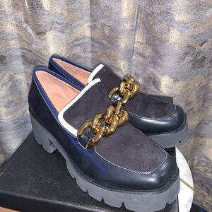 ALL BLACK Chunk Links Lady Lugg Loafers Size 40